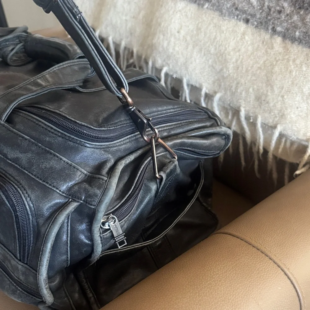 Tumi Black Leather Duffel Bag with Monogrammed JHM
